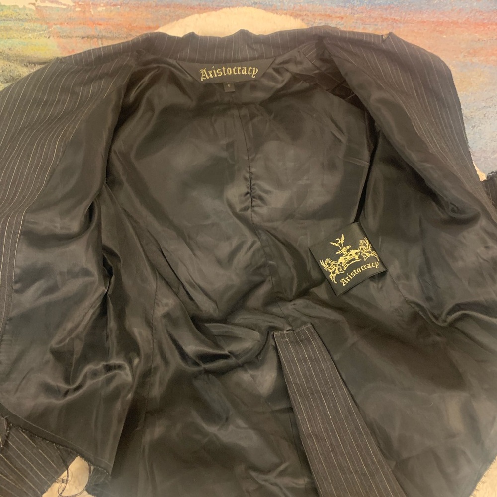 “Aristocracy" pinstripe blazer w/ gold cross design on back ,1 button closure - Picture 10 of 15